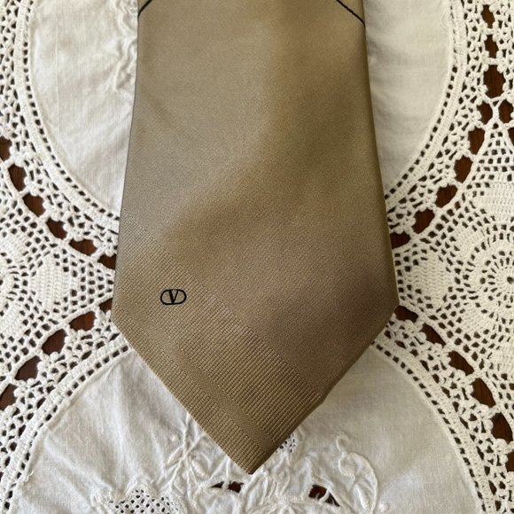 Valentino Cravatte silk tie tan & black rare - Picture 5 of 12